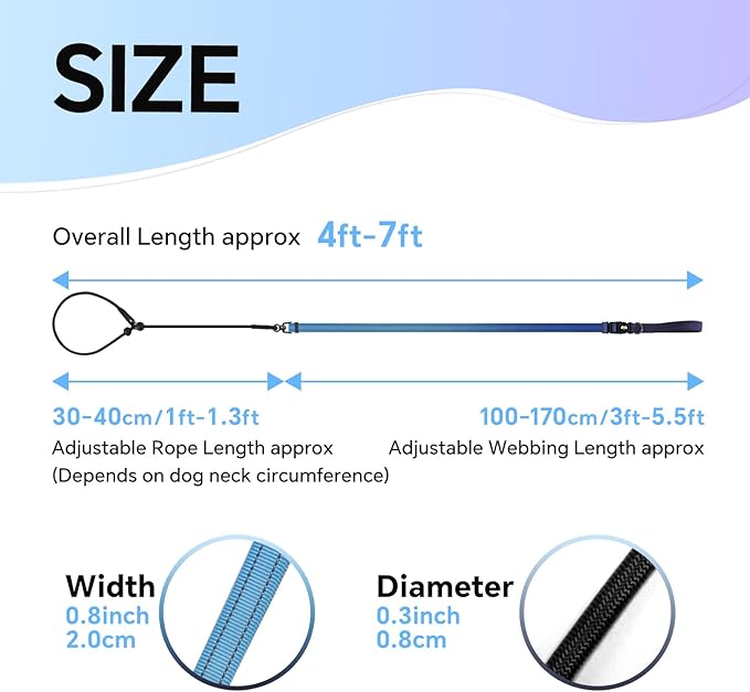 QQPETS Adjustable Slip Lead Dog Leash, Hands Free Waist Leash for Dog Walking, Reflective Training Lead with 360° Swivel Anti-Tangle, 4-7 ft Length for All Breeds