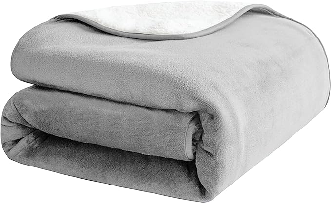 Waterproof Dog Blanket, 3-Layer Flannel and Sherpa Pet Throw, Reversible Protector Cover for Bed Couch Sofa, Sliver Grey, 80"x90"