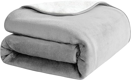 Waterproof Dog Blanket, 3-Layer Flannel and Sherpa Pet Throw, Reversible Protector Cover for Bed Couch Sofa, Sliver Grey, 80"x90"