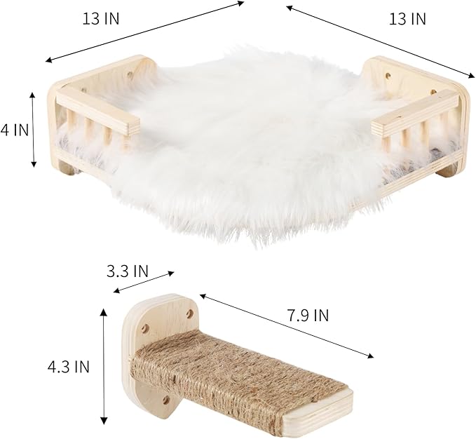 Cat Wall Shelves with 3 Steps Scratch Post, Climbing Shelf and Hammock for Indoor Cats (Wood)