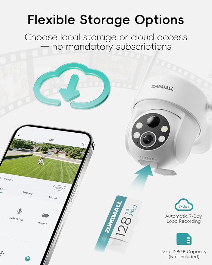 ZUMIMALL 2K Solar Security Cameras Wireless Outdoor | 360° Cameras for Home Security | 2.4G WiFi, AI Detection, Color Night Vision, 2-Way Talk, SD/Cloud Storage, 2 Methods Installation, Support Alexa