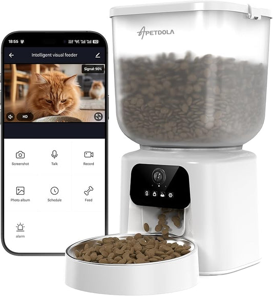 Automatic Cat Feeder with Camera, 4L Timed Cat Food Feeder,2-Way Audio & App Remote Control,Desiccant Bag,Auto Pet Dispenser for Cats and Dogs