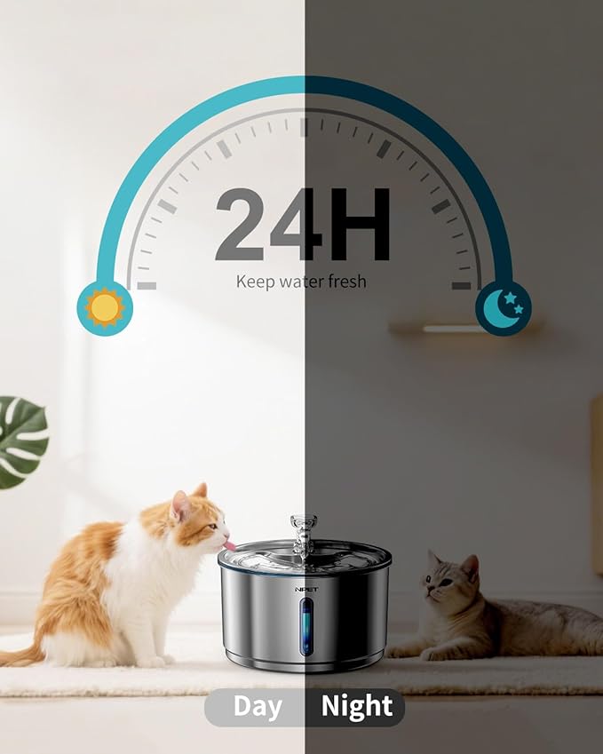 NPET Stainless Steel Cat Water Fountain, 1Gallon/135oz Automatic Pet Drinking Fountain Dog Water Dispenser with 4 Replacement Filters for Cats Indoor