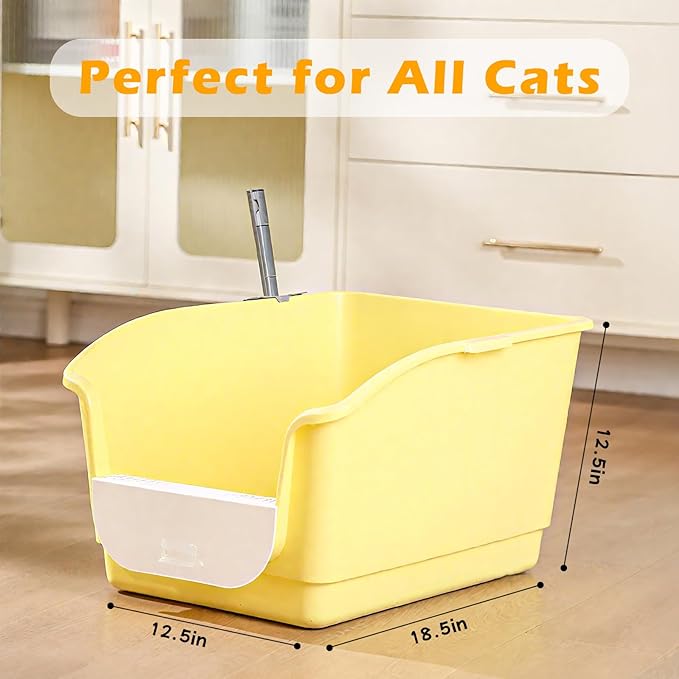 SpaceTime Large Cat Litter Box with High Sides,Cat Litter Pan with Low Entry & Storage Space,Cats Boxes for Kittens & Senior Cats Indoor,Anti-Splashing,Waterproof,Easy to Clean (Light Grey)