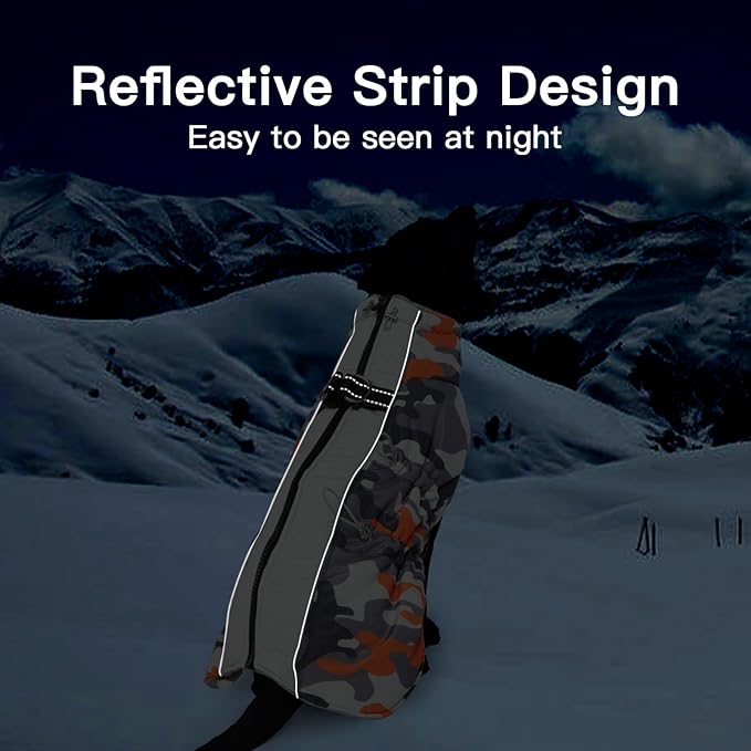 Dog Winter Jacket XX-Large Orange-Camouflage Water-Resistant Dog Coat with Harness for Large Dogs