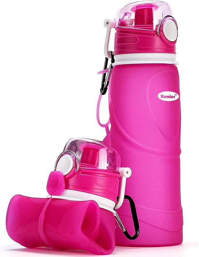 Kemier Collapsible Silicone Water Bottles-750ML,Medical Grade,BPA Free Travel Water Bottle Can Roll Up,26oz,Leak Proof Foldable Sports & Outdoor Water Bottles