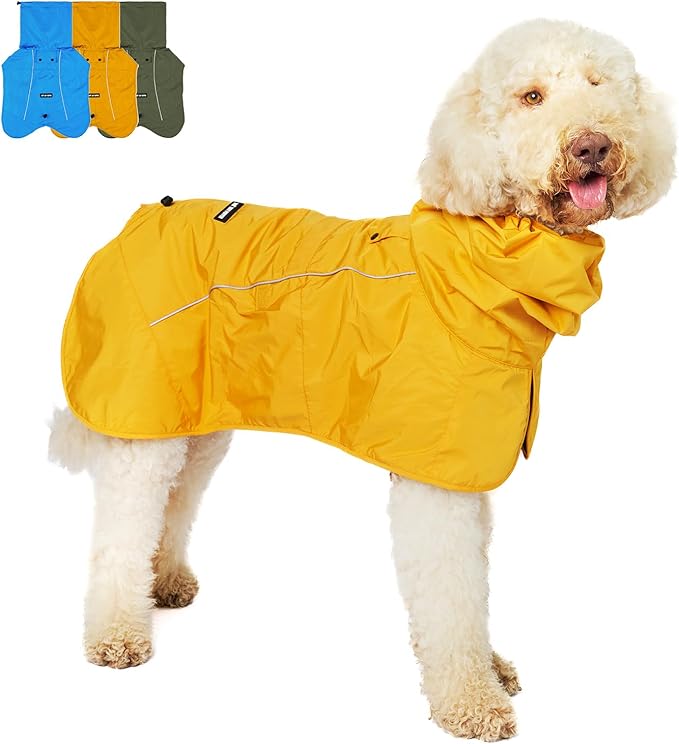 Tuff Pupper Waterproof Dog Raincoat | Full-Body Windproof Rain Jacket for Dogs | Reflective Strips | Breathable Mesh Lining | Adjustable Fit | Leash Port | Small Medium Large XL XXL Dogs (Yellow, XXL)