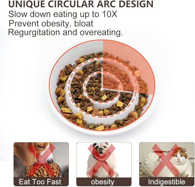 GH Ceramic Slow Feeder Dog Bowl, 3 Cups, 2 Pet Flying Discs Included - White