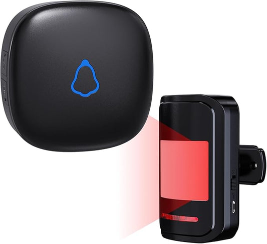 Wireless Motion Sensor Alarm Indoor, 1 PIR Detector + 1 Receiver, Movement Activated Doorbell Chime for Home Doorway/Business Entry/Garage Security/Store Entrance, Pet/Elderly/Dementia Monitor (Black)