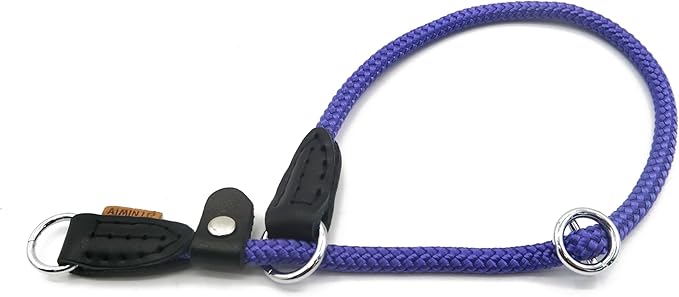 Braided Round Martingale Dog Collar, Training Collar with Slidable Stop Ring and Adjustable Stopper - Ideal for Small Dogs (S(1/4") - 14" Long, Purple)