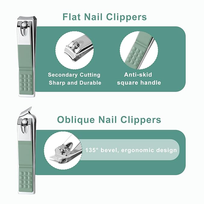 7 Pcs Manicure Pedicure Set Stainless Steel Nail Clippers Pedicure Kit Professional Nail Care Beauty Tools with Portable Zipper Pack Travel Essentials Manicure Pedicures Kit for Men and Women (Green)