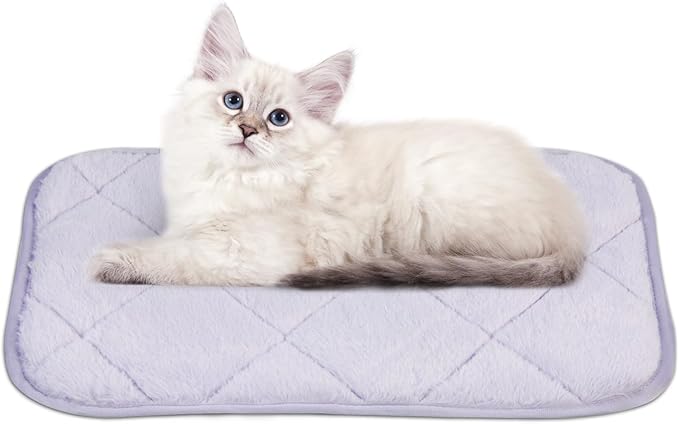 NWK Fluffy Self Warming Cat Mat, Cat Blanket, Thermal Dog Mat, Washable, Non-Slip Bottom for Sofa & Crate & Kennel & Car Seat (Dusty Lavender, Small (20'' X 16'' X 0.4''))