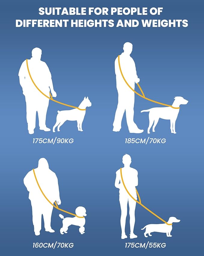 Black Multifunctional Hands Free Crossbody Durable Nylon Dog Leash for Medium Large Dogs, 4–6FT Adjustable Heavy Duty Double Handle Lead with City & Park Walking