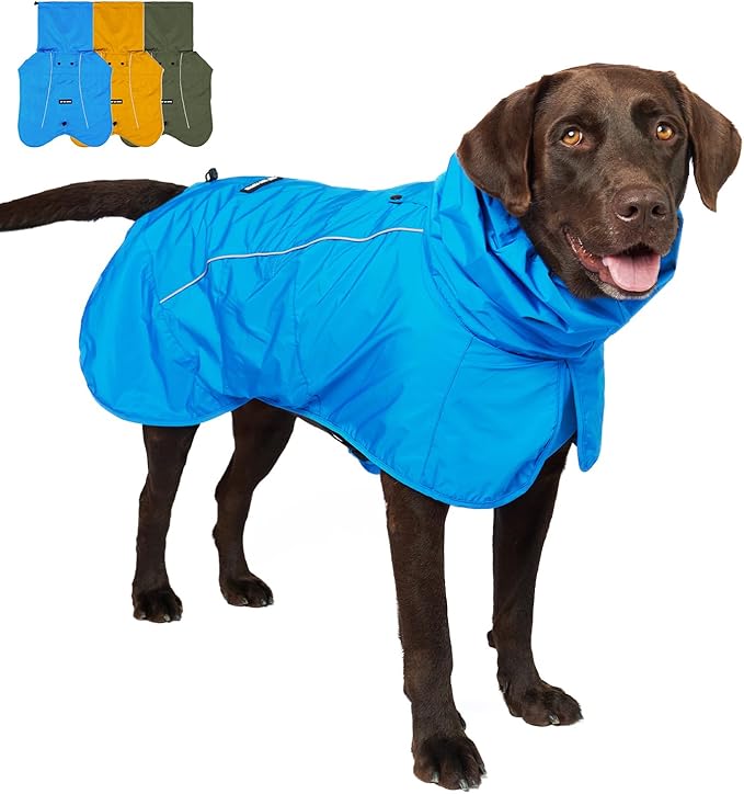 Tuff Pupper Waterproof Dog Raincoat | Full-Body Windproof Rain Jacket for Dogs | Reflective Strips | Breathable Mesh Lining | Adjustable Fit | Leash Port | Small Medium Large XL XXL Dogs (Blue, XL)