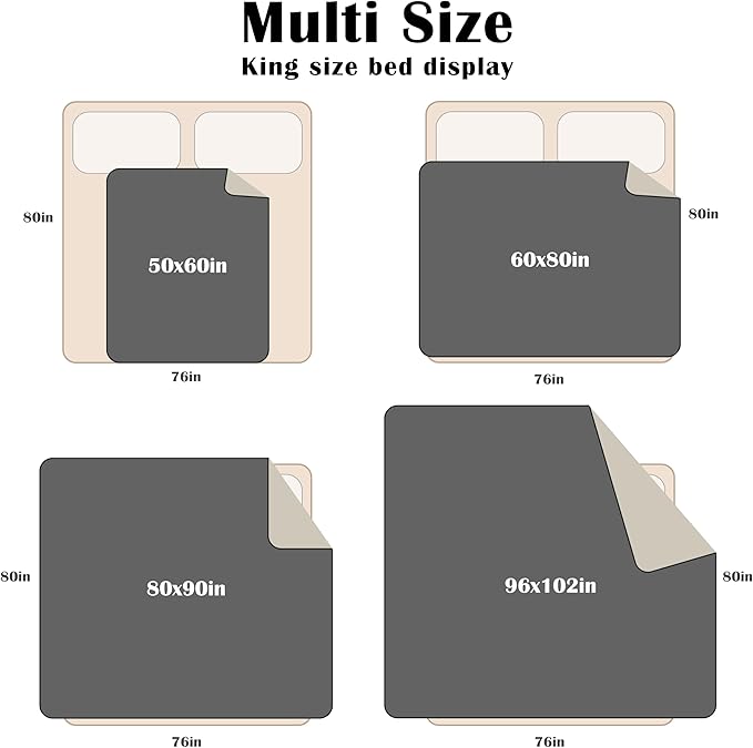 Catalonia Waterproof Blanket for Bed, Reversible Fleece Couch Sofa Furniture Protector, Leak Proof Dog Blankets, Grey