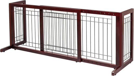 Bonnlo Free Standing Dog Gate, 37" - 68" Wide Pet Gate for Fireplace Stairs Doorways, Wooden Adjustable Pet Fence Indoor, Christmas Tree Gate (Cherry)