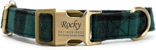 Personalized Dog Collar with Name and Phone Number Engraved,Adjustable Custom Puppy Collar,Organic Cotton Pet Collar for Small Medium Large Boy Girl Dogs