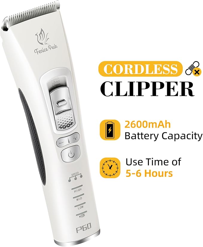 FENICE PEAK Dog Grooming Clippers for Thick Heavy Coats 3 Speeds Low Noise Pet Grooming Kit Cat Eletric Clipper with 10FC Ceramic & Stainless Steel Blade