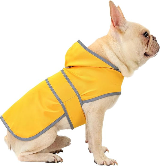 Dog Raincoats for Medium Dogs Waterproof Hooded Rain Jacket with Reflective Strips Leash Hole & Poncho Adjustable Fit (Yellow,M)