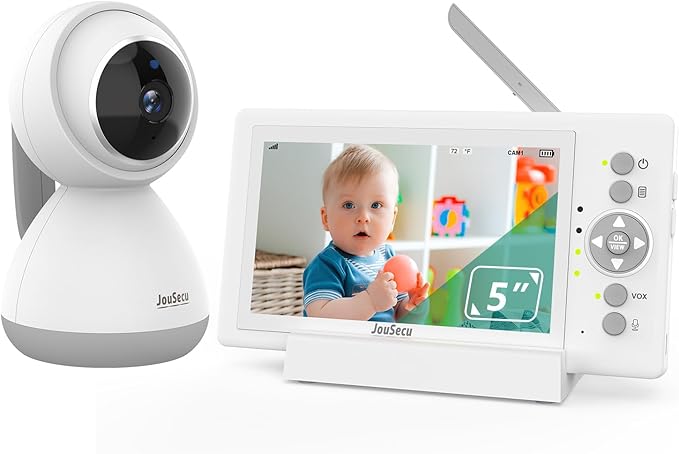 Baby Camera Monitor with 30 Hours Battery Life, Pan-Tilt-Zoom Video Baby Monitor with Camera and Audio 5 Inch Large Screen, No WiFi, Temperature Monitoring, 2 Way Talk Back, Power Saving