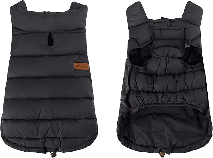 SPACE LION Dog Puffer Jacket, Down Winter Coat, Durable Outdoor Coat for Cold and Windy Conditions, Lightweight & Adjustable Fit Coats for Large Dogs,(Black, Size24/2XL)