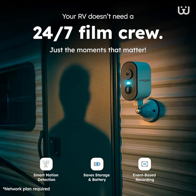 Waggle 4G LTE Security Camera for RV Safety | No WiFi Needed | 2K HD, 9000mAh Battery, Night Vision, 2-Way Talk & Siren Alarm | Ideal for RVs, Indoor/Outdoor Monitoring - Subscription Required