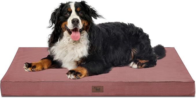 Outdoor Extra Large Dog Crate Bed, XXL Waterproof Dog Bed for Giant Breeds Dogs, 47x29 Inch Orthopedic Egg Crate Foam Pet Mat with Removable Cooling Cover, Pink