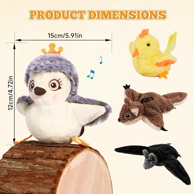 Interactive Chirping Bird Cat Toy,2025 New Flying Bird Cat Toy Flapping Bird Toy,Simulation Chirping Bird Toys Interactive Cat Toys for Bored Indoor Adult Cats (A-Brown)