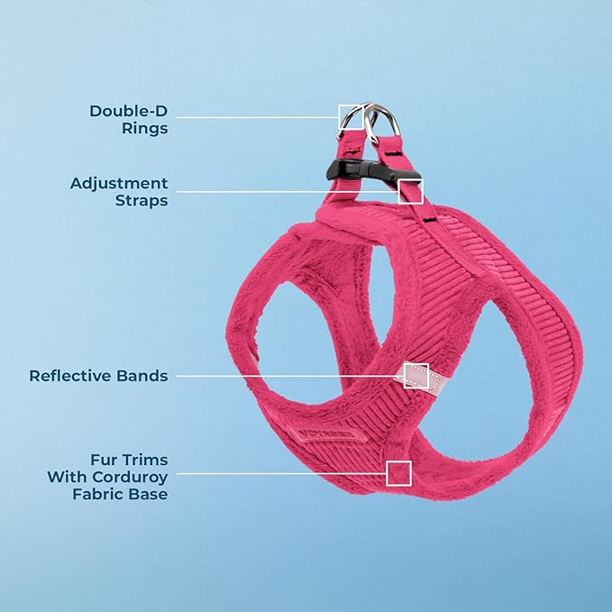Best Pet Supplies - All Weather Mesh/Plush, Reflective, No Pull Harness for Small, Medium Dogs, Cats - Secure with Hook & Loop Fastener, Buckle, Double D-Rings - Fuchsia Corduroy, XS