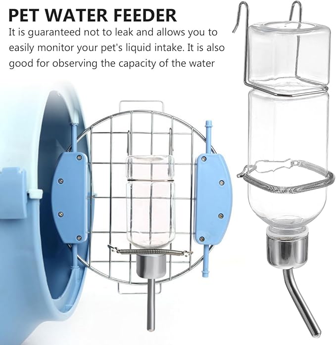 POPETPOP 2 Pcs Pet Cage Water Bottle, Small Animal Hanging Water Feeding Bottle No Drip, Hamster Water Feeder for Rabbit, Guinea Pig, Hedgehog, Chinchilla(350 ml)