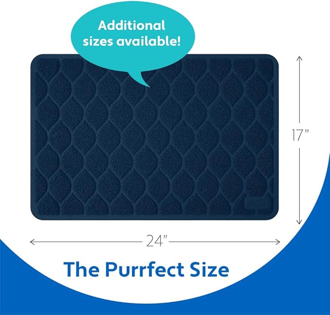 MIGHTY MONKEY Waterproof BPA Free Cat Litter Box Trapping Mat, Easy Clean Floors, Textured Backing, Soft on Sensitive Kitty Paws, Cats Accessories, Less Waste, Stays in Place, 24x17, Navy