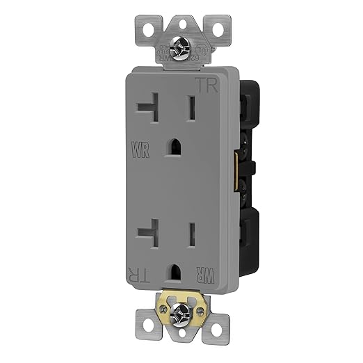 ENERLITES Decorator Receptacle, Tamper-Weather-Resistant, Residential/Commercial Grade Outdoor Outlet, Self-Grounding, 2-Pole, 3-Wire, 5-20R, 20A 125V, UL Listed, 62060-TWR-GY, Gray