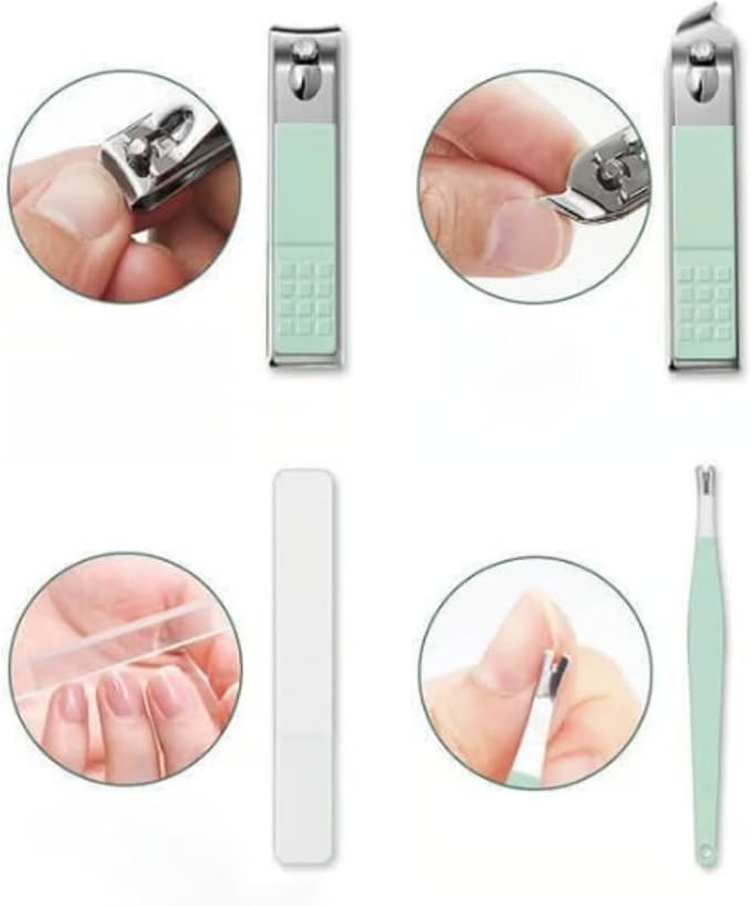 Portable Nail Clipper Set (12/16pcs), Folding Leather Nail Clipper Set, Easy Storage Manicure Kit with Clippers, Cuticle Trimmer & Care Tools, Compact Manicure Kit (Green 12PCS)