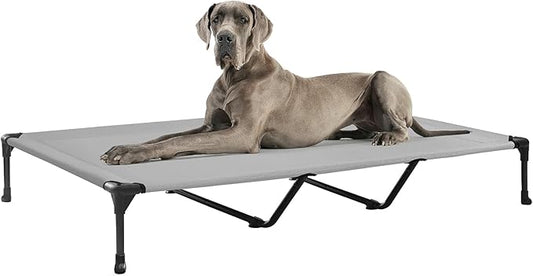 Veehoo Outdoor Elevated Dog Bed Large Sized Dogs, XXL Cooling Raised Dog Cots Beds Training Platform Off Ground Hammock with Breathable Mesh, No-Slip Feet, 59"x37.5", Grey