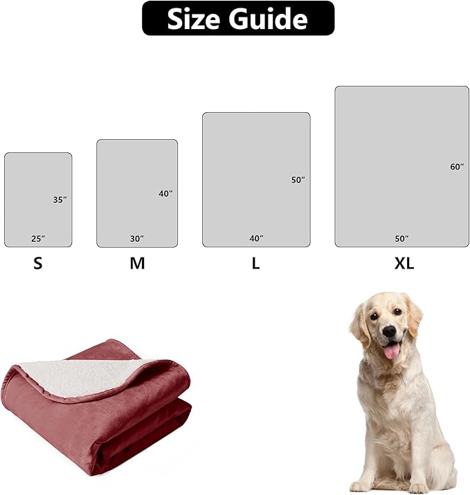 Waterproof Dog Blankets for Small Dogs, Washable Pet Blanket for Indoor Cats, Plush Sherpa Puppy Throw Furniture Protector for Bed Couch Sofa(25"x35",S,Burgundy Red)