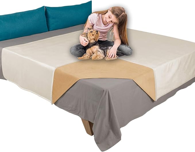 Ameritex Pet Bed Blanket Reversible 100% Waterproof Velvet Super Soft for Sofa and Bed (40x60 Inches, Cream+Sand)
