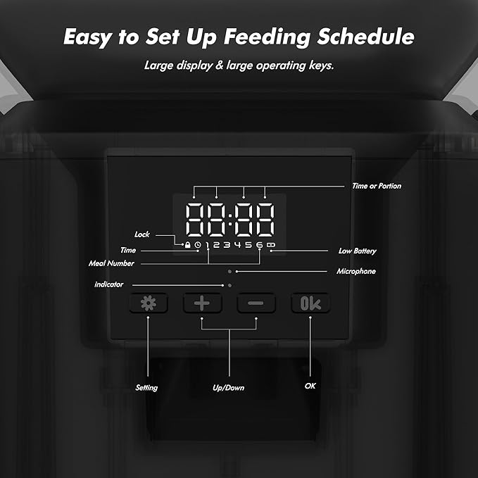 Automatic Cat Feeder for 2 Cats - 8L/34 Cups Large Capacity Auto Food Dispenser with LCD Screen, 2 Food Trays, Timed Cat Feeder, Up to 50 Portions 6 Meals Per Day, Keep Fresh