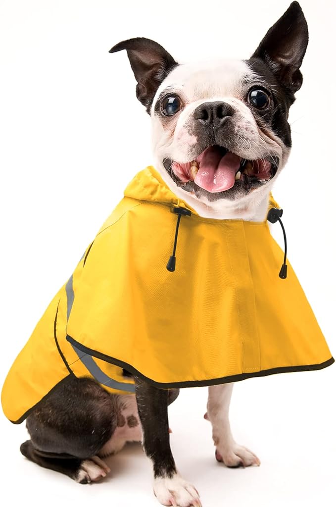 Candofly Dog Raincoat, Waterproof Reflective Pet Rain Jacket with Leash Hole, Hooded Puppy Poncho Slicker for Medium Dogs (Medium, Yellow)