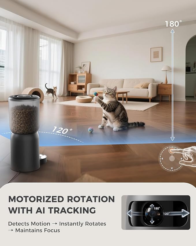 AI Automatic Cat Feeder with 2K HD Dual Cameras,5G&2.4G Wi-Fi 6L Programmable Cat Food Dispenser with Cats Recognition& Diet Tracking, Laser Interactive Toy & Two-Way Audio