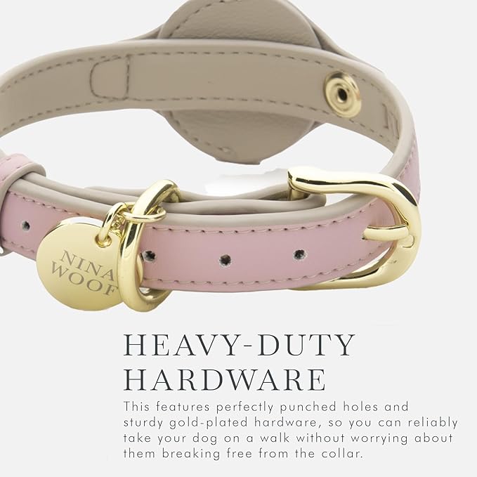 NINA WOOF Cupertino Dog Collars, Harnesses & Leashes Made from Vegan Leather with Dog Tracker Device Holder Adjustable Dog Collar (Extra Small (Neck: 9x12), Pink)