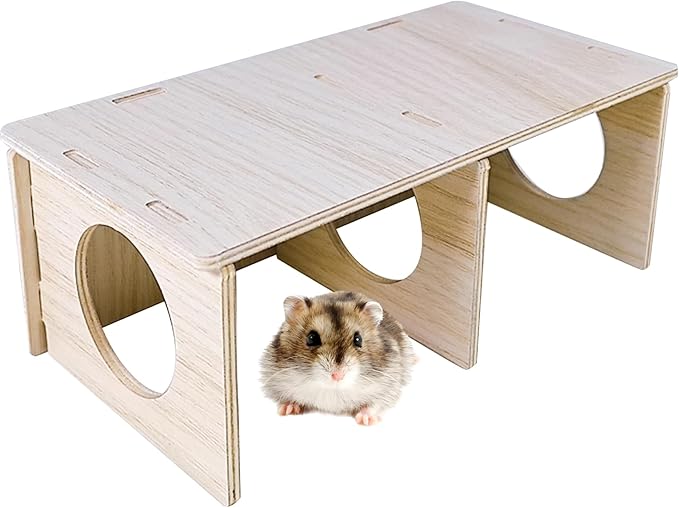 Hamiledyi Wooden Hamsters 2-Chamber Hideout-Tunnel Multi Chamber Exploring Toy Hamster Hiding Maze Tunnel Toy Platform Stuff Cage Accessories for Gerbil Rat Mice