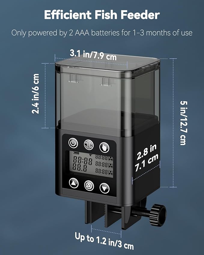 Pawfly Automatic Fish Feeder for Aquarium, Auto Vacation Timer for Fish Tank 320 ml Adjustable Food Dispenser for Powder Pellets and Granules, Battery Operated