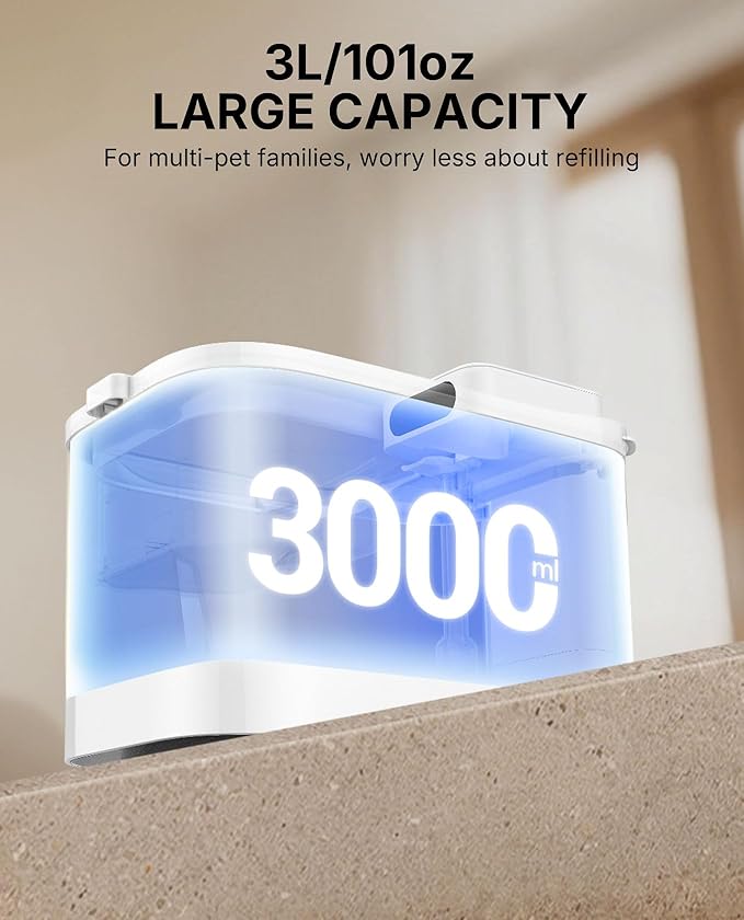 PETKIT Dishwasher Safe Cat Water Fountain, Cordless Automatic Cats Drinking Fountain with Motion Sensor, 101 oz/3L Pet Fountain for Cats Dogs Inside, Smart App Control & Stainless Steel Tray