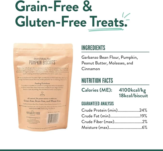 Portland Pet Food Company Pumpkin Dog Treats Healthy Biscuits for Small Medium & Large Dogs - Grain-Free, Human-Grade, All Natural Cookies, Snacks & Puppy Training Treats - Made in The USA - 5 oz