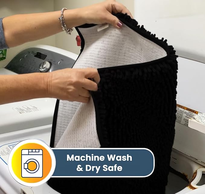 Muddy Mat® | Super Absorbent Door Mat Indoor, Microfiber Quick Dry Chenille Entryway Rug, Non-Slip Front Door Mat, Indoor Mats for Entryway, Machine Washable Pet Rug,-Black Runner 24"X60"