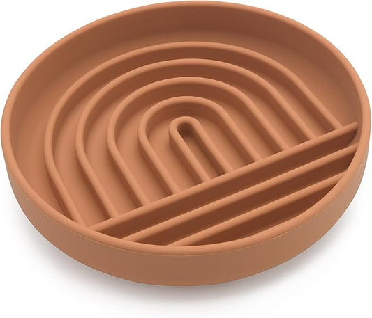 Should We Go? Slow Feeder for Dogs & Cats, The Slowdown Bowl Silicone Slow Eating Mealtime Solution with Modern Lick Mat Design, Reduces Gulping, Fits 1 Cup, 6” Across x 1.25” Tall, Small-Terracotta