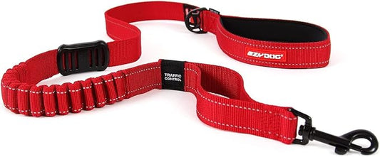 EzyDog Zero Shock Dog Leash - Shock Absorbing Bungee Leash for Dogs That Pull or Excite - Dual Handle and Reflective for Large, Medium, or Small Dogs (48-inch, Red)