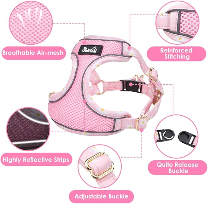 Lukovee No Pull Puppy Harness and Leash Set - Soft Lightweight Escape Proof Puppy Vest Harness, Breathable Adjustable Pet Harness with Dog Leash for Small Dogs (Pink, M)
