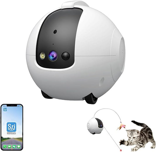 Robot Camera on Wheels, Mini Family Bot 3X Zoom 2K Pet Camera Robot, Indoor Movable Security Camera with 2 Way Talk,Blinky Bot Night Vision, Distance Bot App Control for Pet Cats/Dogs/Baby/Elderly