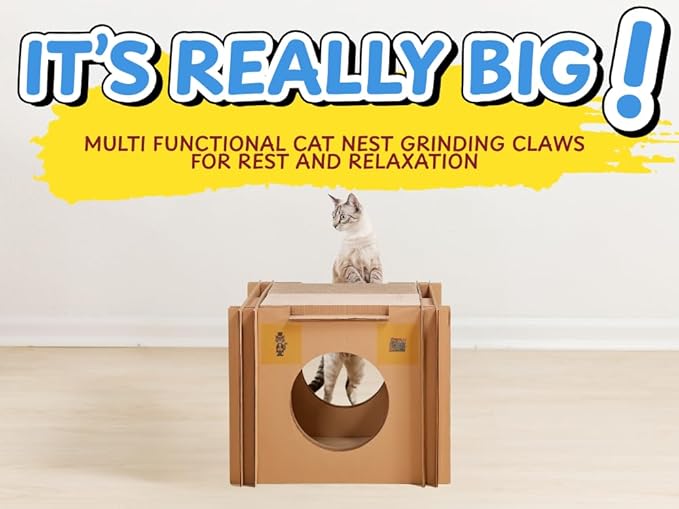 Mister’s Favorite Cat Scratcher & Hideaway House – XL Cardboard Jungle Gym & Cat houses for Large Cats & Chonky Cats – Indoor Kitty Playhouse, Cat Condo, Pet Bed, Cat Furniture, Scratch Pad & Cat Cave